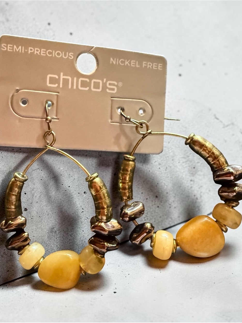 Chico's Gold-Tone Beaded Hoop Earrings in Amber